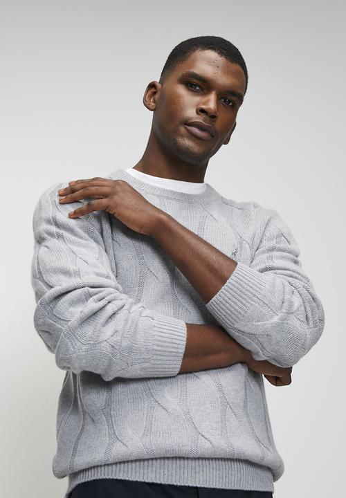 POLO - Kofi Ls Cable Crew Knitwear - Grey