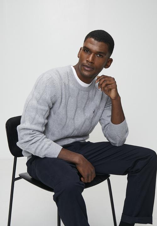 POLO - Kofi Ls Cable Crew Knitwear - Grey
