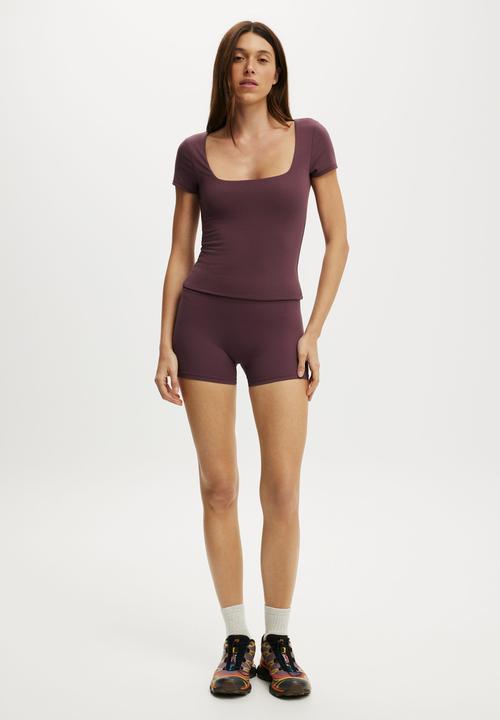 Cotton On - Ultra Soft Square Neck Fitted T-shirt - Choc Plum