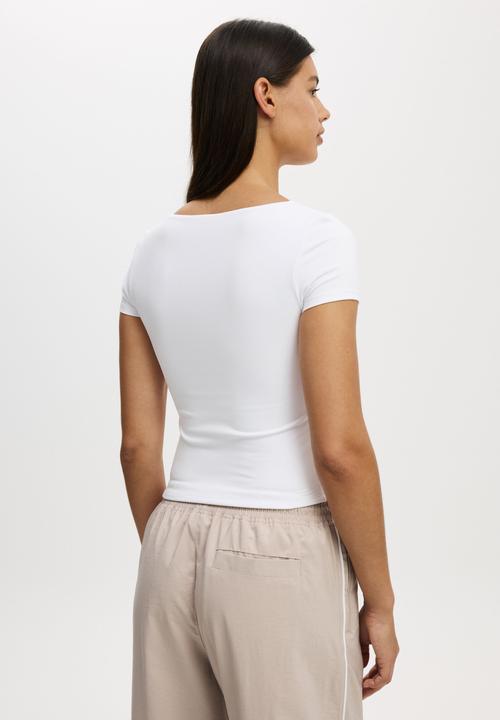 Cotton On - Ultra Soft Square Neck Fitted T-shirt - White