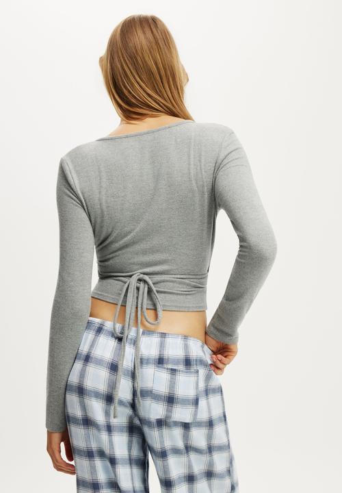 Cotton On - Super soft wrap long sleeve top - mid grey marle