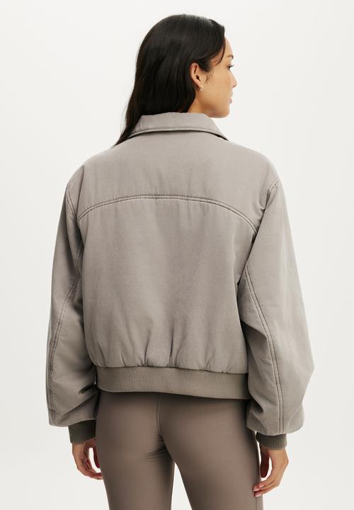 Cotton On - Collared Soft Touch Bomber - Washed Desert Grey
