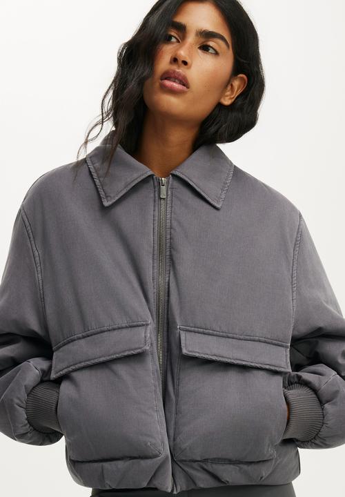 Cotton On - Collared Soft Touch Bomber - Washed Violet Grey
