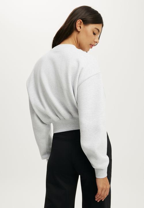 Cotton On - Plush Cropped Crew - Cloudy Grey Marle