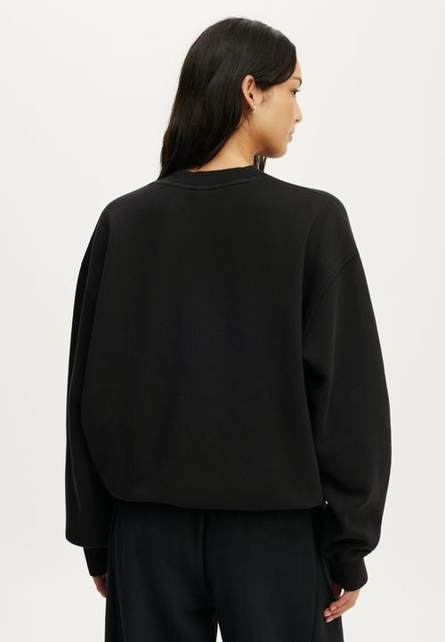 Cotton On - Fleece Graphic Crew Sweatshirt - Washed Black/Bwc