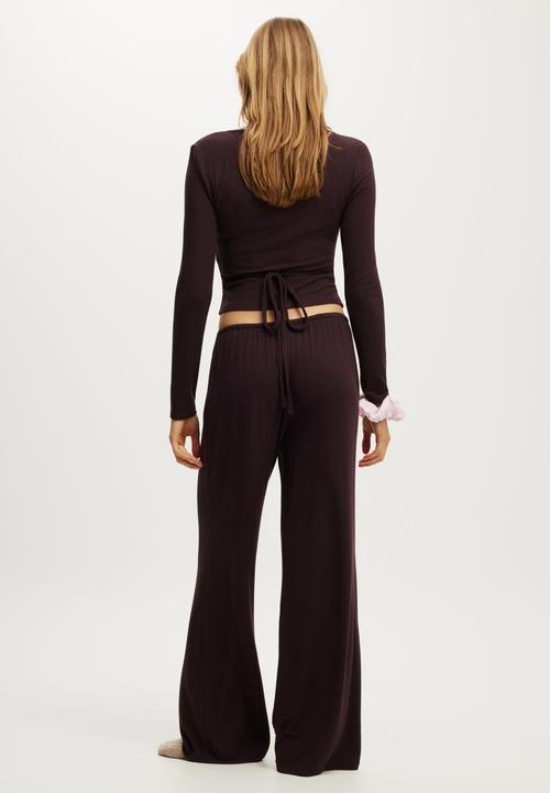 Cotton On - Super soft low rise wide leg pant - chocolate plum