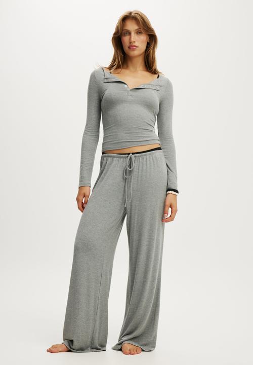 Cotton On - Super soft low rise wide leg pant - mid grey marle