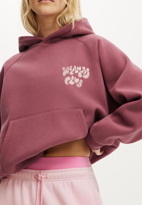 Cotton On - Plush Premium Graphic Raglan Hoodie - Dusty Rose/Bwc