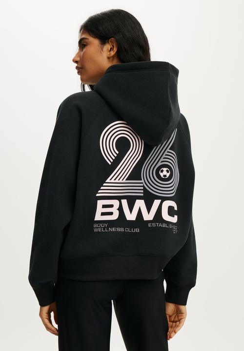 Cotton On - Plush Premium Graphic Raglan Hoodie - Black/Pitch Side