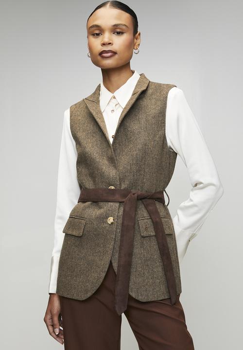 Wmn Cathy Sl Tweed Waistcoat - Brown