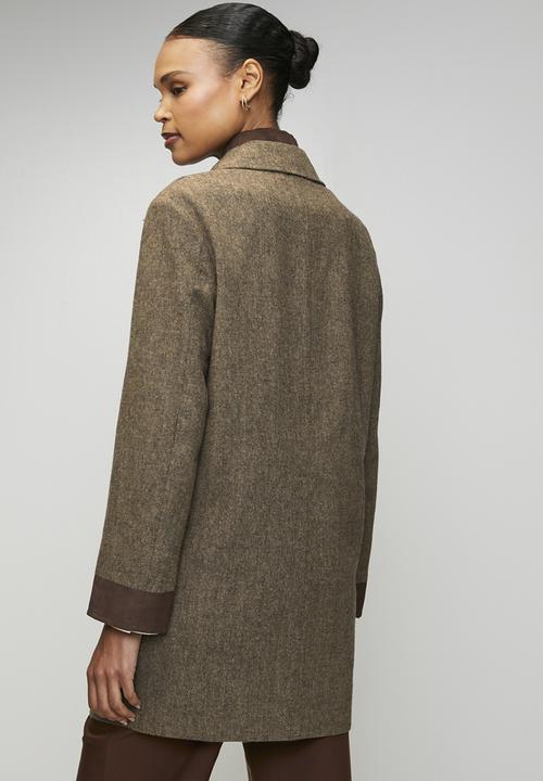 Wmn Cathy Ls Tweed Coat - Brown