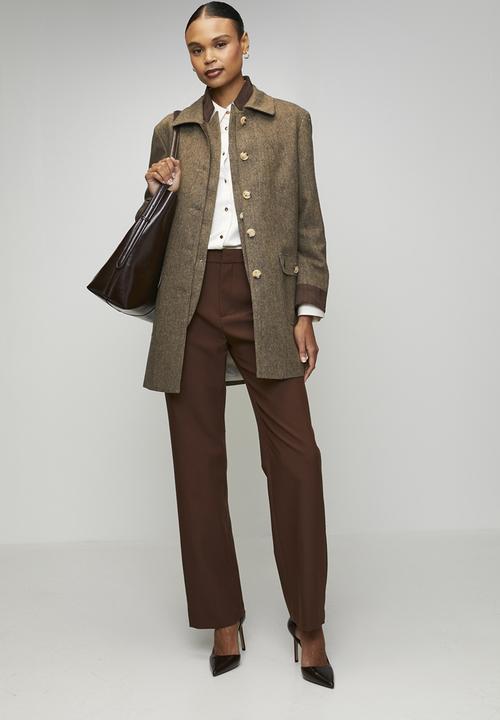 POLO - Wmn Cathy Ls Tweed Coat - Brown