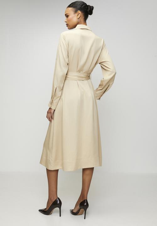 POLO - Wmn Mairi Tencel Long sleeve Shirt Dress - Stone