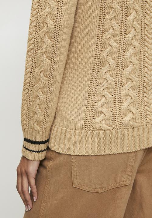 POLO - Wmn Jane Long sleeve V-Neck Cable Knit - Camel