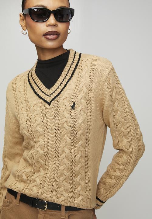 POLO - Wmn Jane Long sleeve V-Neck Cable Knit - Camel