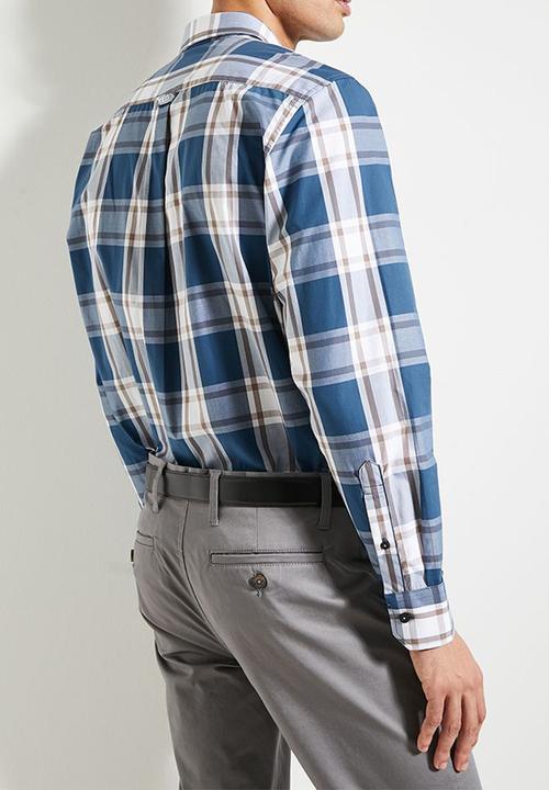 POLO - Mens Easy Care Check Long Sleeve Shirt - Blue
