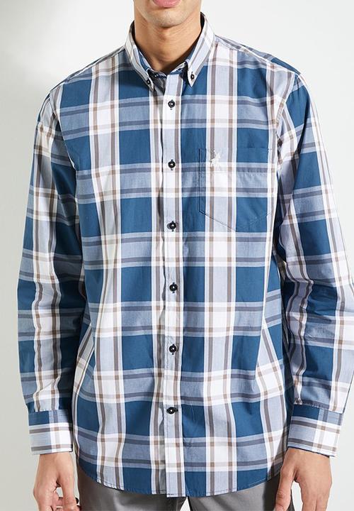 POLO - Mens Easy Care Check Long Sleeve Shirt - Blue