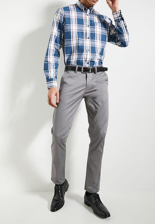POLO - Mens Easy Care Check Long Sleeve Shirt - Blue