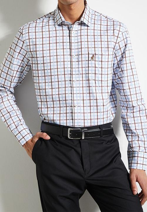 POLO - Mens Easy Care Small Check Long Sleeve Shirt - Multi 