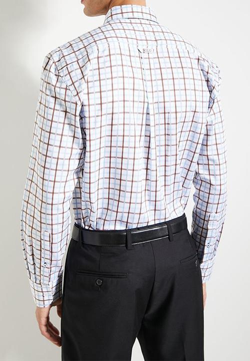POLO - Mens Easy Care Small Check Long Sleeve Shirt - Multi 