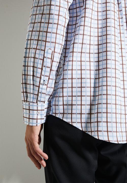 POLO - Mens Easy Care Small Check Long Sleeve Shirt - Multi 