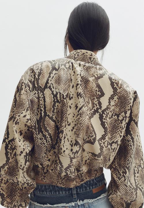 H&M - Stella McCartney H&M: Snakeskin-print bomber jacket - beige