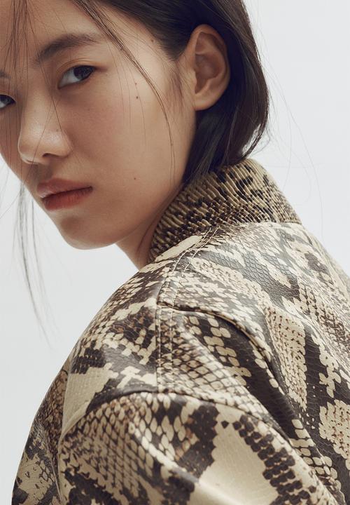 H&M - Stella McCartney H&M: Snakeskin-print bomber jacket - beige