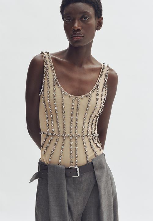 H&M - Stella McCartney H&M: Crystal-embellished mesh body - beige