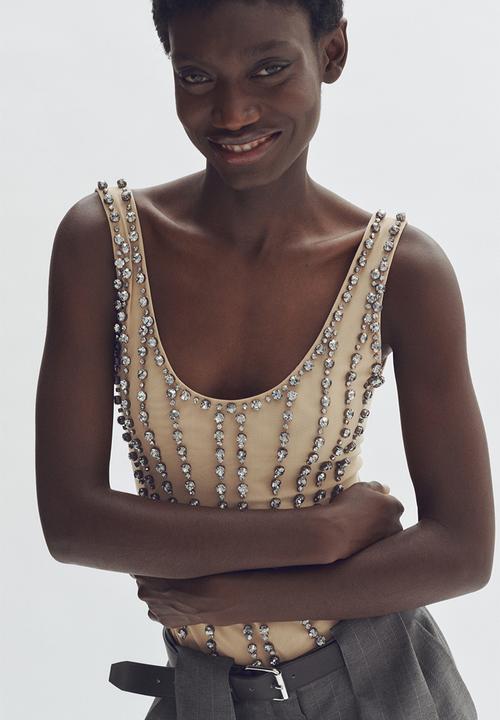 H&M - Stella McCartney H&M: Crystal-embellished mesh body - beige