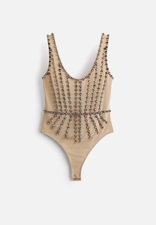 H&M - Stella McCartney H&M: Crystal-embellished mesh body - beige
