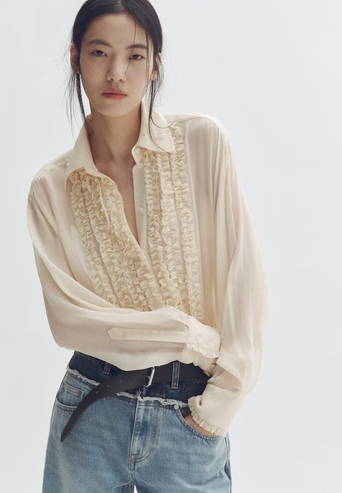 H&M - Stella McCartney H&M: Silk-blend ruffled-bib blouse - cream