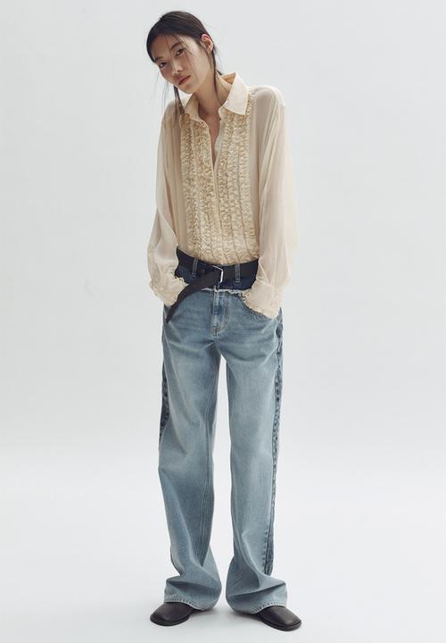 H&M - Stella McCartney H&M: Silk-blend ruffled-bib blouse - cream