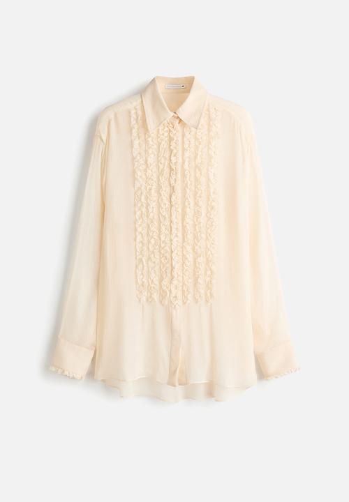 H&M - Stella McCartney H&M: Silk-blend ruffled-bib blouse - cream