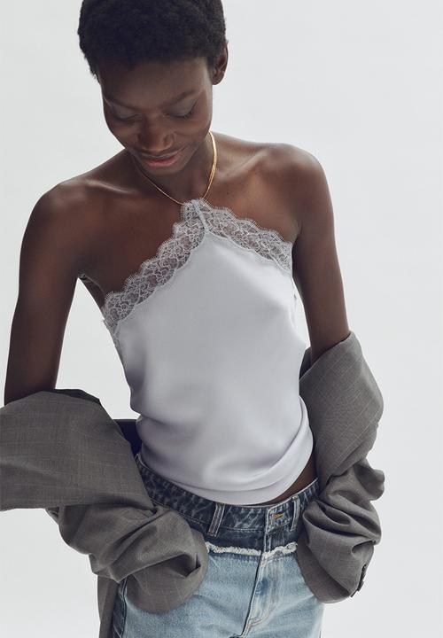 H&M - Stella McCartney H&M: Lace-trimmed halterneck top - light dusty blue