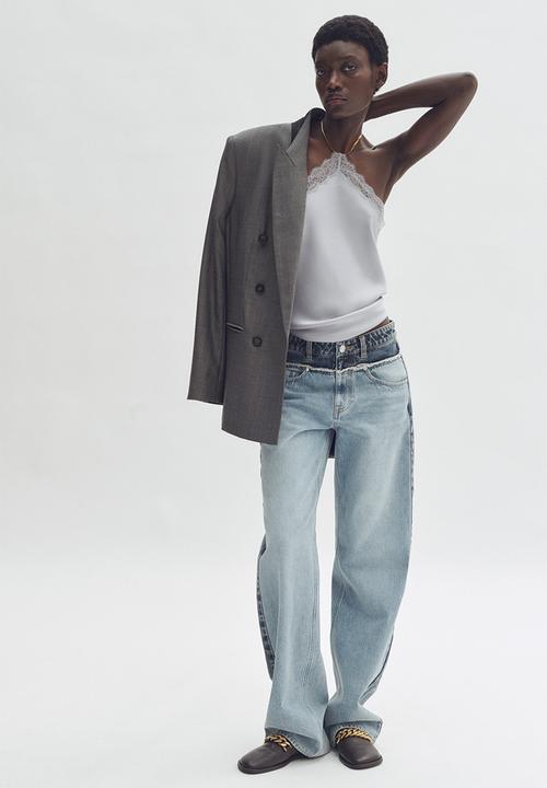 H&M - Stella McCartney H&M: Lace-trimmed halterneck top - light dusty blue