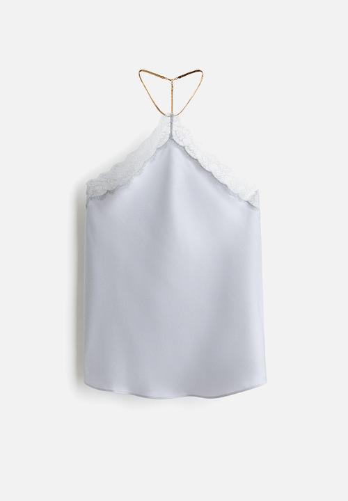 H&M - Stella McCartney H&M: Lace-trimmed halterneck top - light dusty blue