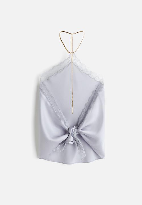 H&M - Stella McCartney H&M: Lace-trimmed halterneck top - light dusty blue
