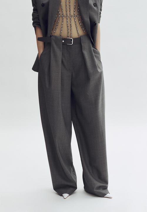H&M - Stella McCartney H&M: Barrel-leg wool trousers - dark grey/pinstriped