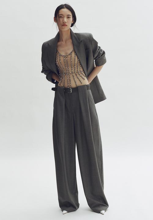 H&M - Stella McCartney H&M: Barrel-leg wool trousers - dark grey/pinstriped
