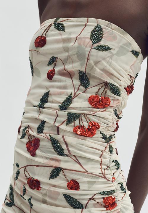 H&M - Stella McCartney H&M: Cherry-print mesh tube dress - cream