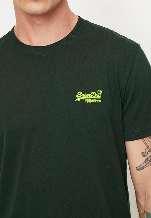 Superdry. - Essential logo emb tee - Forest Green/Fluro Yellow