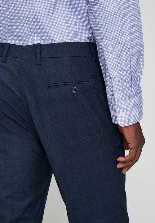 POLO - Franco Custom Fit Check Trouser - Navy