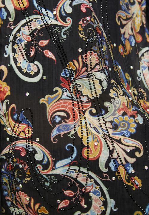 MANDI - Long sleeve Button Through Sheer Printed Blouse - Multi Black