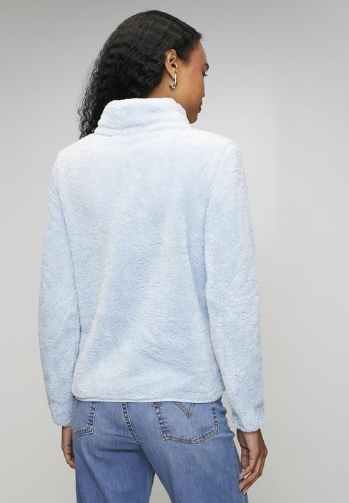 MANDI - Long Sleeve Teddy Zip through Jacket - Pale Blue