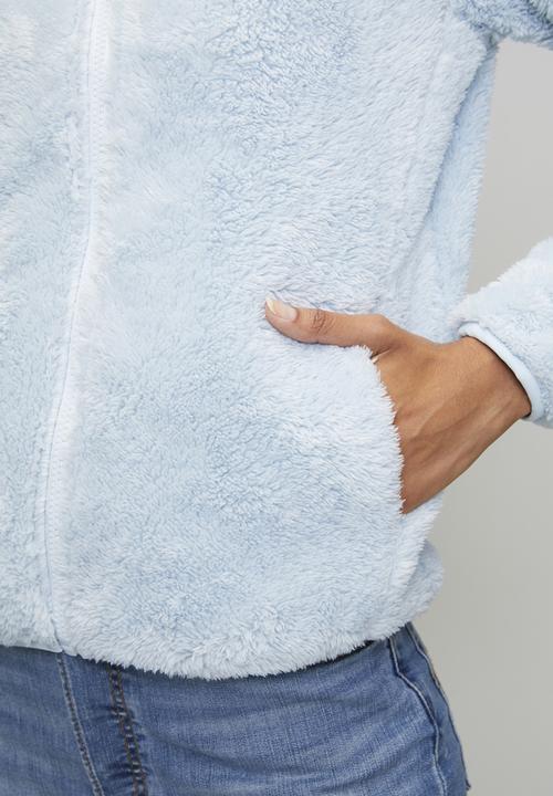 MANDI - Long Sleeve Teddy Zip through Jacket - Pale Blue