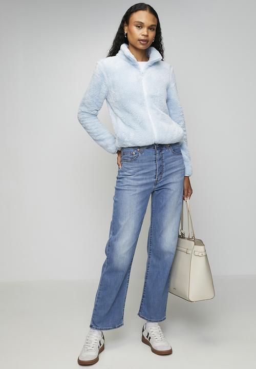 MANDI - Long Sleeve Teddy Zip through Jacket - Pale Blue
