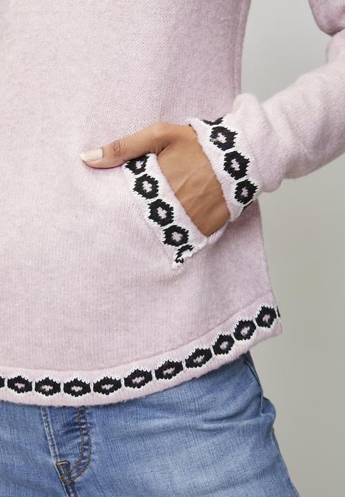 MANDI - Long sleeve  V-Neck Scoop Hem Hooded Sweater  - Pink