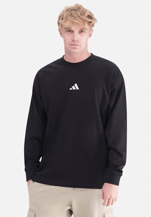 adidas Originals - Essentials Plus Loose Fit Small Logo Long Sleeve Tee - Black / White