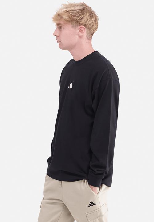 adidas Originals - Essentials Plus Loose Fit Small Logo Long Sleeve Tee - Black / White