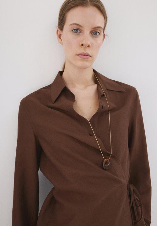MANGO - Shirt gale - brown